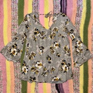 Alter’d State Floral Shift Bell Sleeve Flowy Gray Women's Dress Size Medium